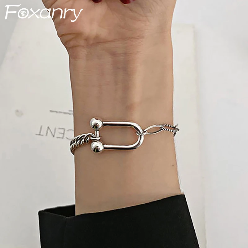 

Foxanry Vintage Punk Chain Bracelet for Women Couples New Trendy Creative Hollow Geometric Party Jewelry Accessories Gifts