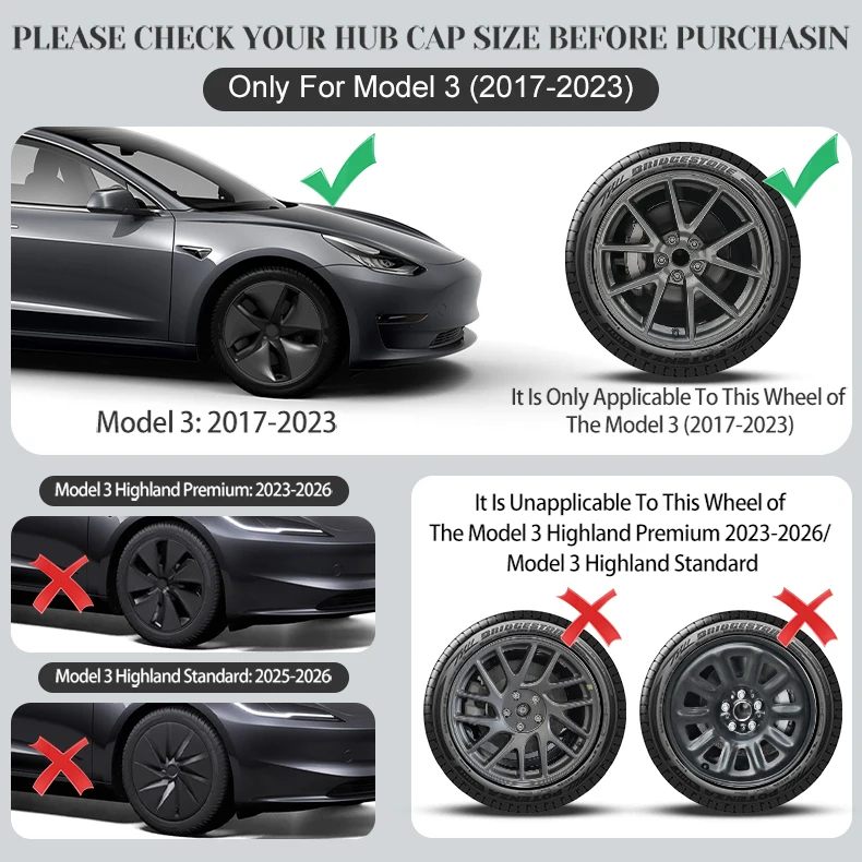 4 Stück für Tesla Model 3 2017-2023 10. Generation Radkappen 18 Zoll Auto-Ersatz Radnabenkappen Vollrand Auto-Zubehör – Detail 2