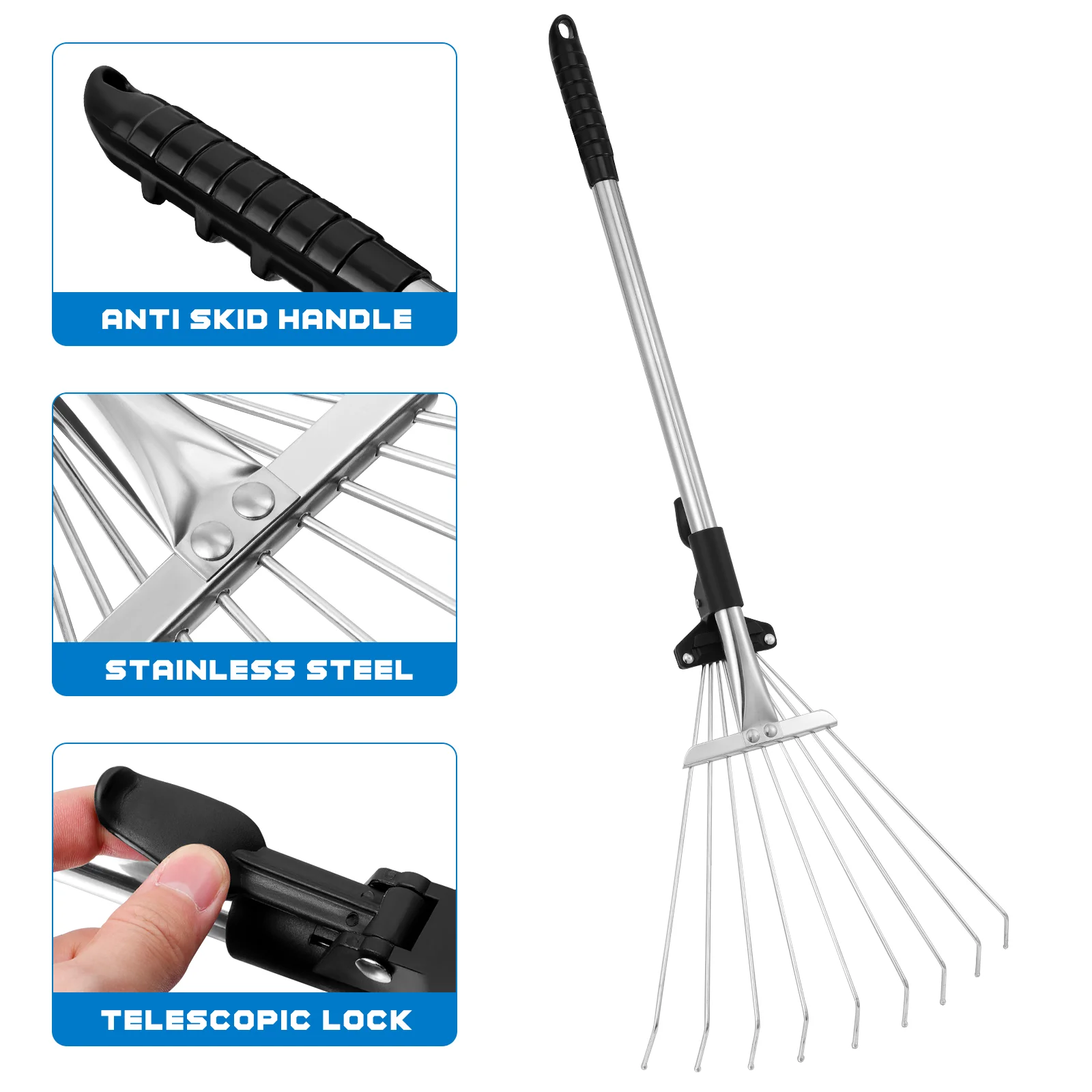 

Garden Rake Gardening Leaf Adjustable Rakes for Leaves Telescopic Retractable Yard