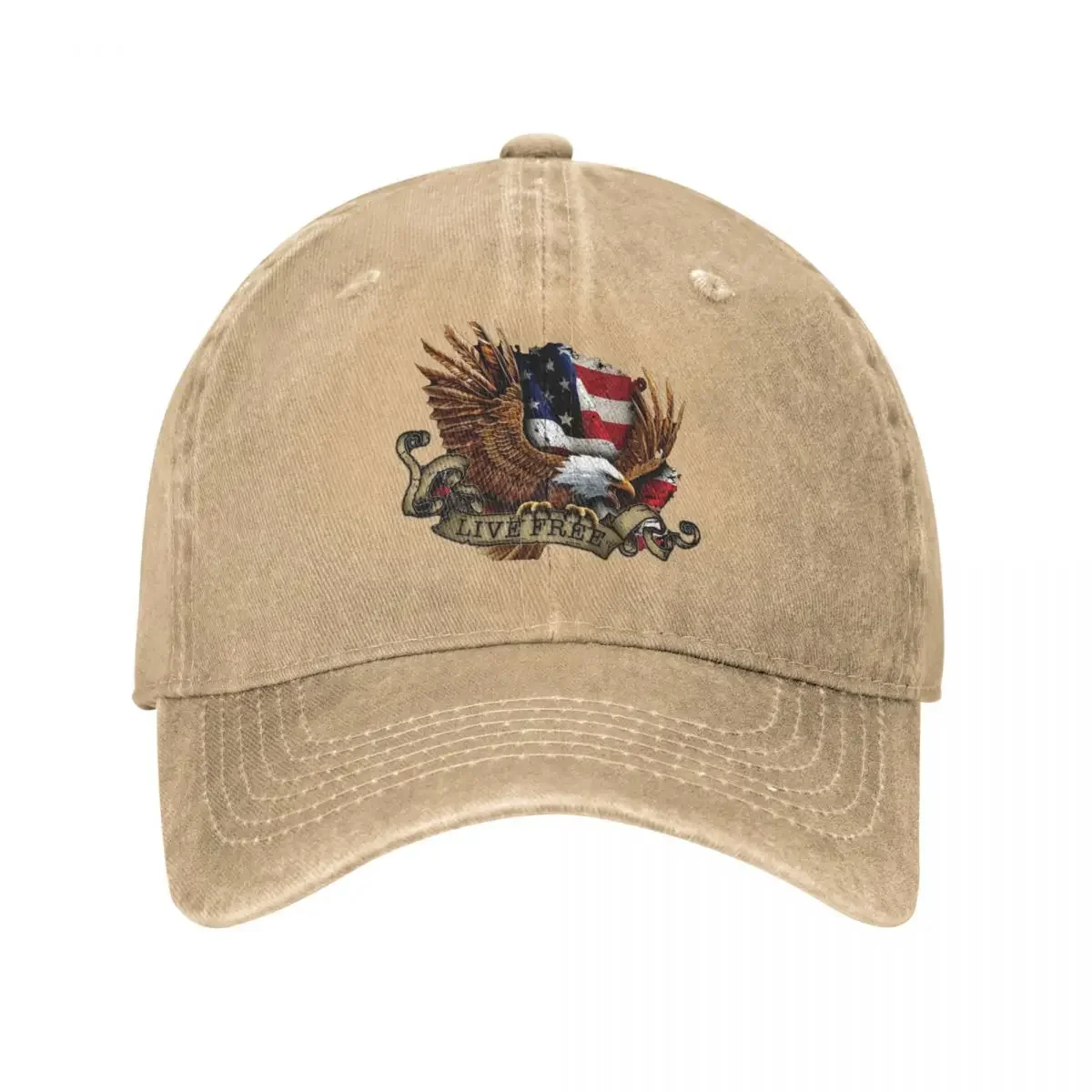 Live Free USA Dungaree Baseball Cap Bald Eagle Running Trucker Hat Sun-Proof Women Retro Custom Snapback Cap