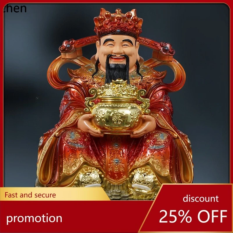 

CZ God of Wealth Buddha Statue Office Ornament with Red Clothes and Auspicious Clouds