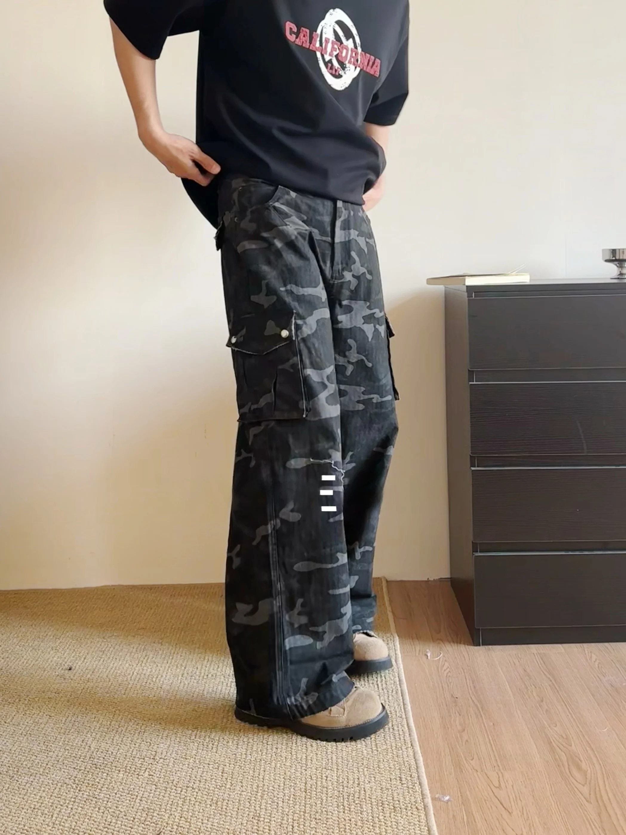 

Daydr American Retro Camouflage Loose Casual Couples Workwear Pants Long Street Sle Worn-In Look Men's Women's Jeans