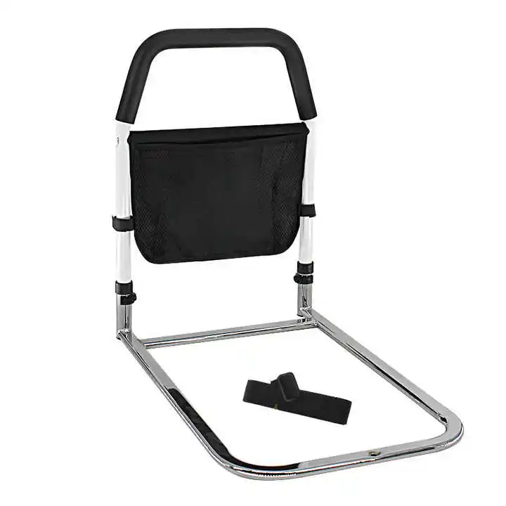 سكة أمان لسرير الكبار قابلة للتعديل بارتفاع من الفولاذ المطلي بالكروم لكبار السن