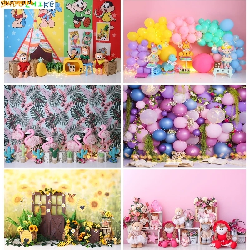 

Jungle Happy Birthday Photography Backdrops Newborn Air Balloon Party Decorations Portrait Photo Studio Background VG-02