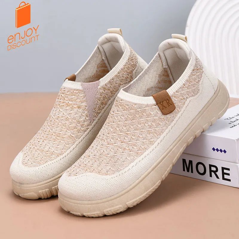 Spring and summer fly-woven breathable mesh shoes for women trendy easiest for matchthick sole loafers comfortable casual shoe
