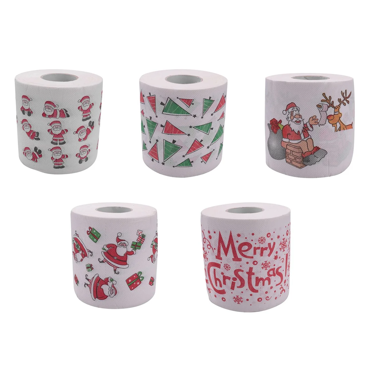 Rollo de papel de Papá Noel, 5 estilos, toallas de papel tisú, adornos navideños, papel higiénico para habitación de oficina y Papá Noel, 5 rollos