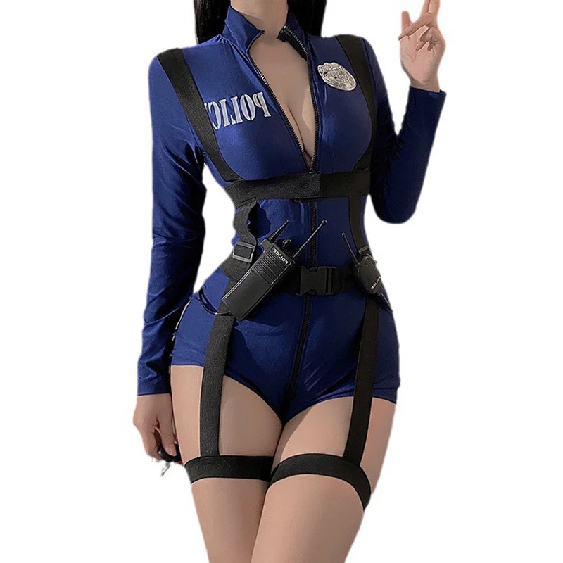 AniLV Role Play Police Women Uniform Outfits Sexy Lingerie Tight Bodysuit Strap Belt Jumpsuit Pajamas Erotic Costumes