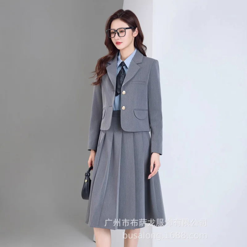 

Professional attire in college style, gray blazer for female college students, formal short suit for teacher interview, blazer a