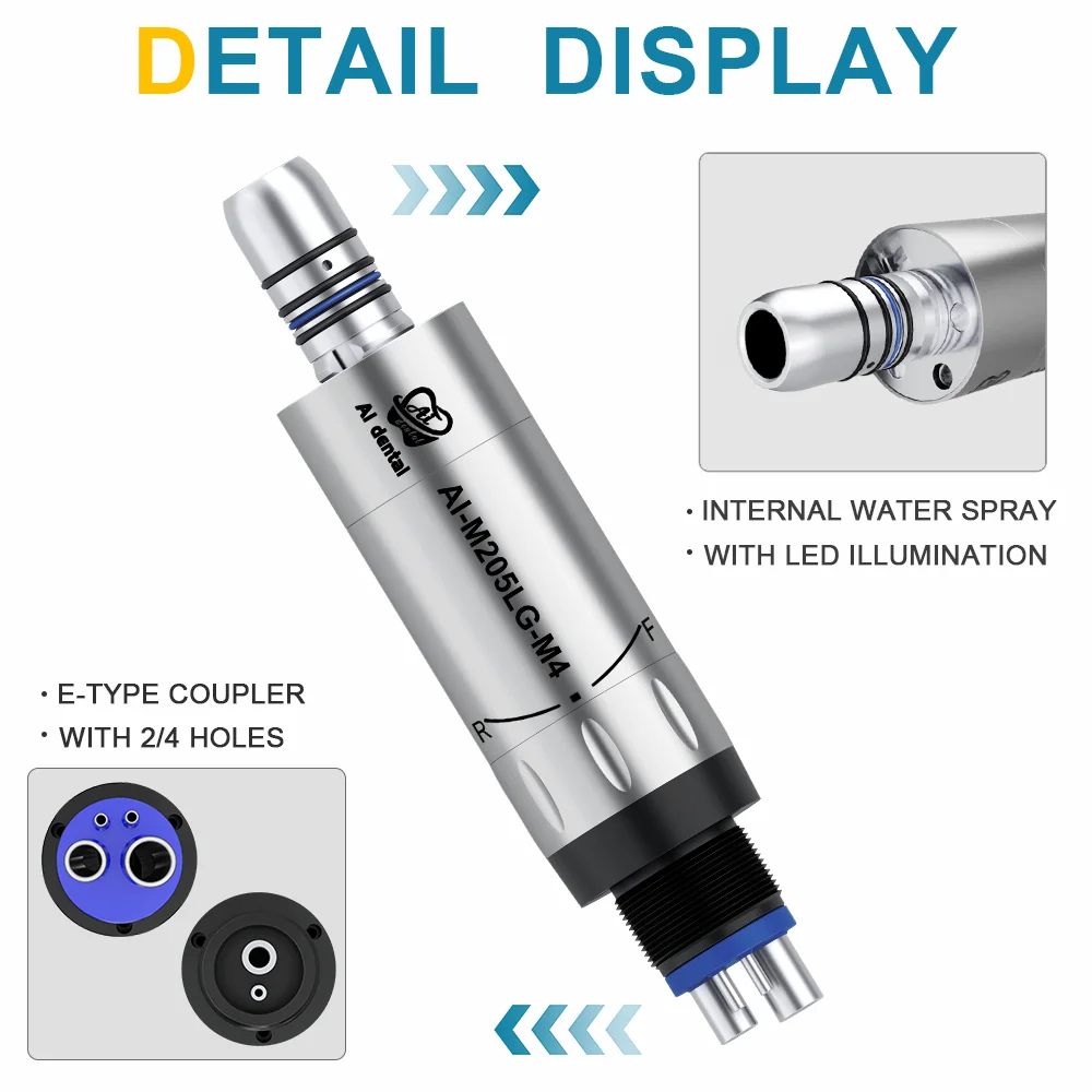 LED Illumination Dental Low Speed Air Motor With Micro Power Generator E-type 2/4/6 Hole Internal Water Spray AI-M205LG