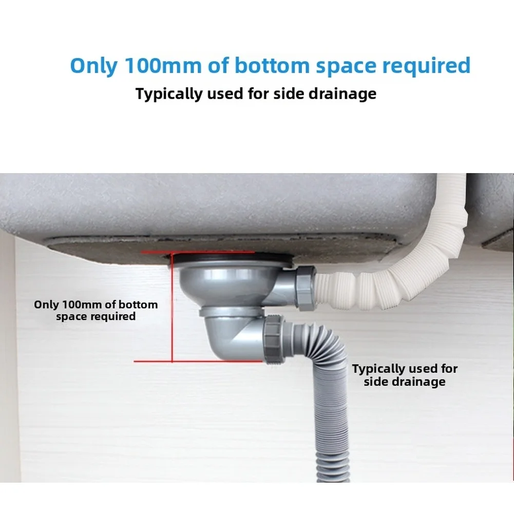 Kitchen Sink Strainer Stainless Steel 110mm 114mm Side Outlet Basket Adjustable 300-830mm Space Saving