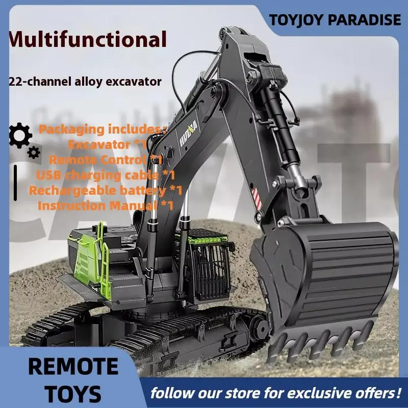 

New Huina 1593 1:14 Construction Vehicle Screw Driven Infinite Rotation 22-Channel Alloy Excavator Cool Remote Control Car Toy