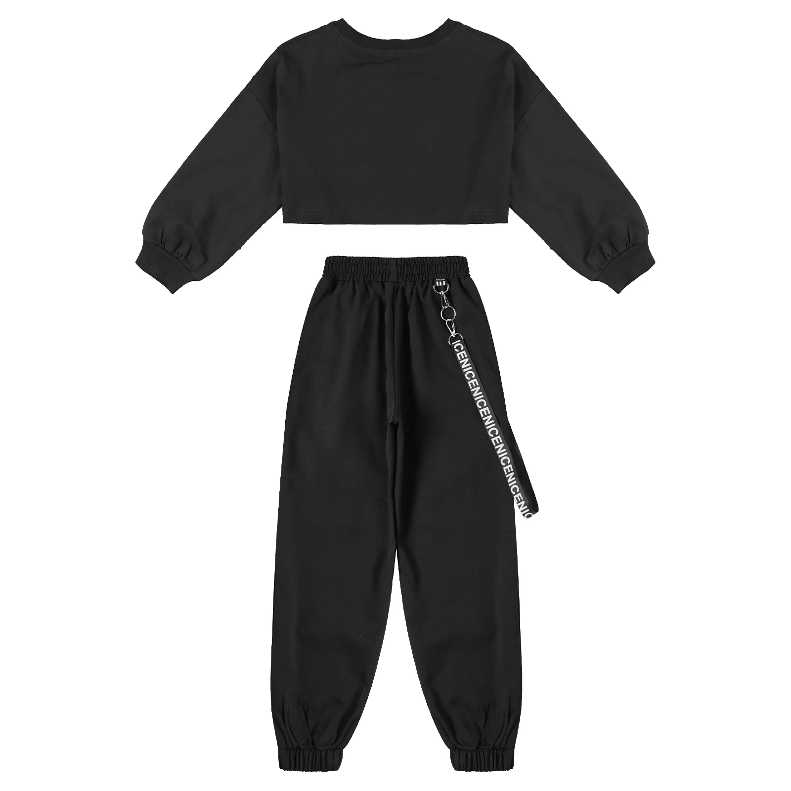 Ropa de baile de Hip Hop para niños y niñas, Tops cortos de manga larga con letras impresas + Pantalones de chándal con bolsillo de cadena para Jazz Street Dancewear, novedad