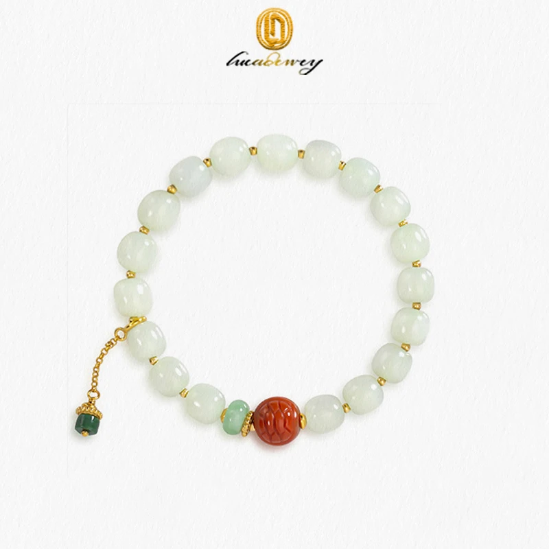 

Натуральный белый нефритовый браслет старого типа с ведром, Женский наконечник из бисера южнокрасного цвета