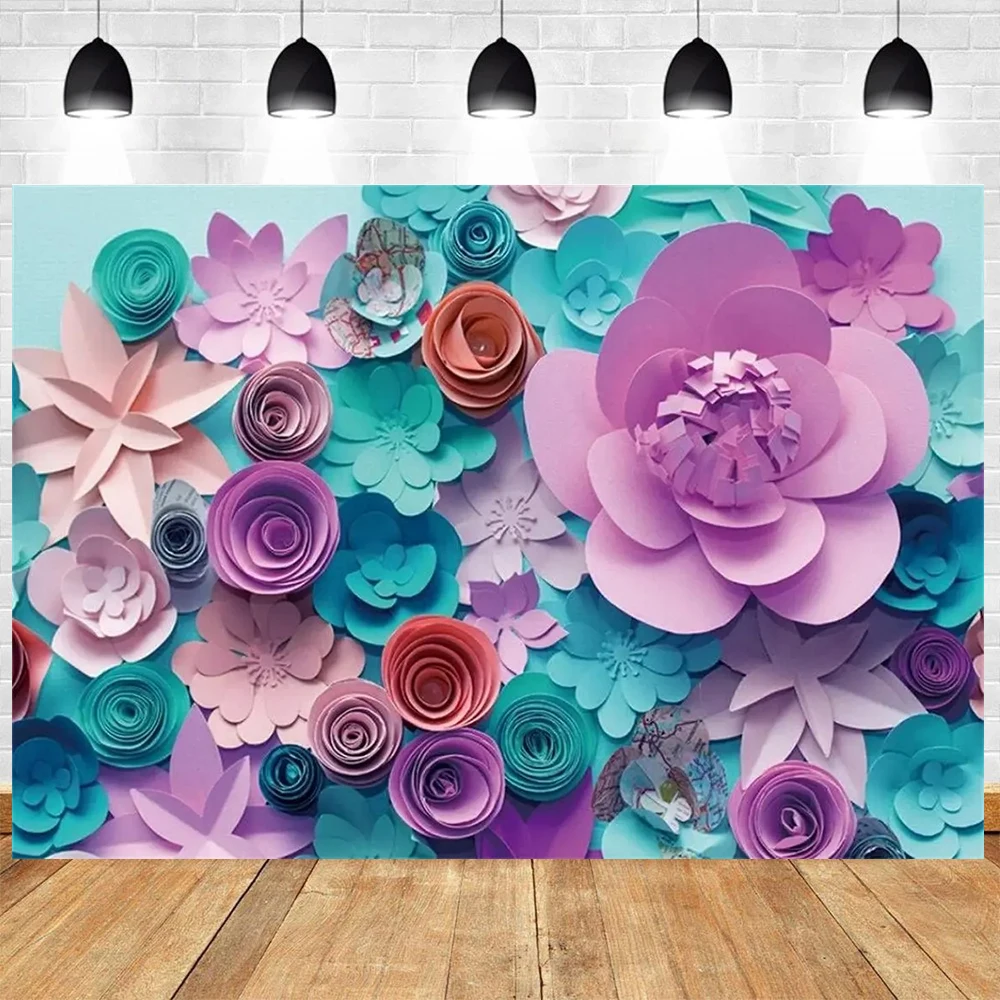 Colorful Paper Flowers Wall Theme Wedding Rose Hand-Make Flower Background Birthday Party Portrait Photography For Adult Props