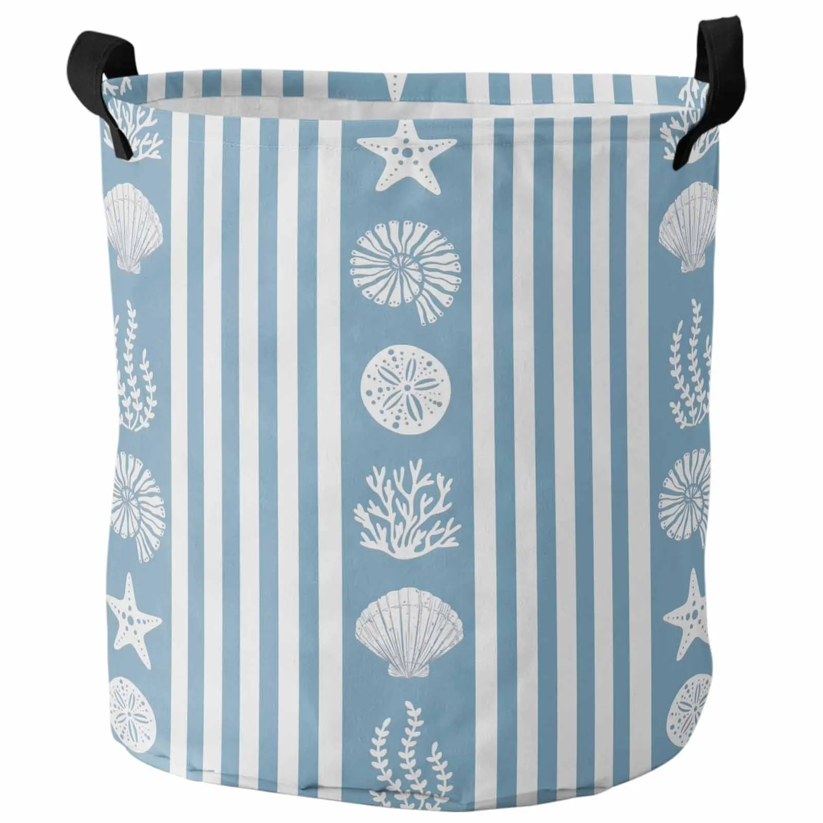 Ocean Striped Starfish Shell Jellyfish Coral Blue Dirty Laundry Basket Foldable Waterproof Organizer Clothing Toy Storage Basket