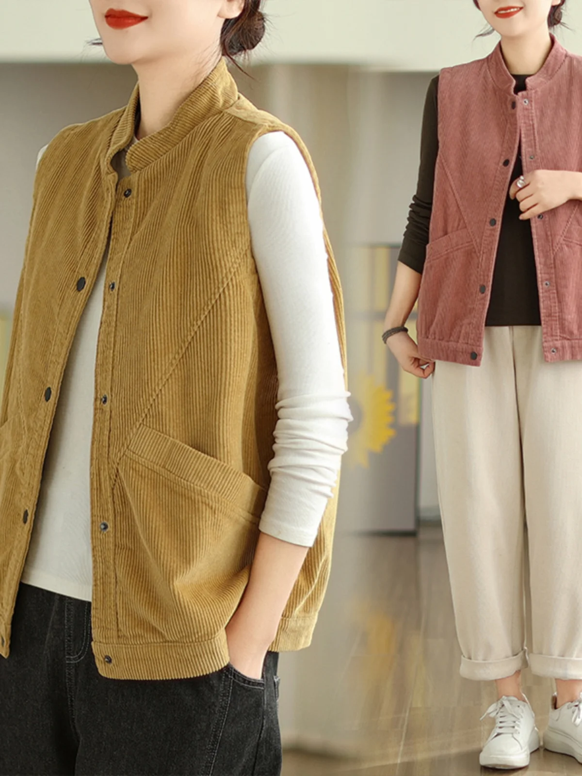 

Korean Sle Corduroy Vest Women's Svel Loose Fit Spring Casual Versatile Button up ort Cardigan Single Piece