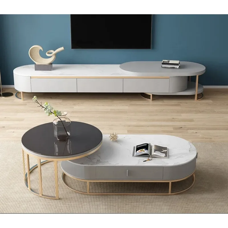 Living Room Furniture Top Cabinet Nordic Style Luxury Matching Center Coffee Table And Tv Stand Set Marble With Storage