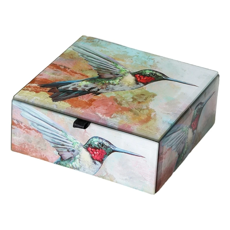 Elegant Hummingbird Painted Acrylic Jewelry Storage Box with Glasses and Lock