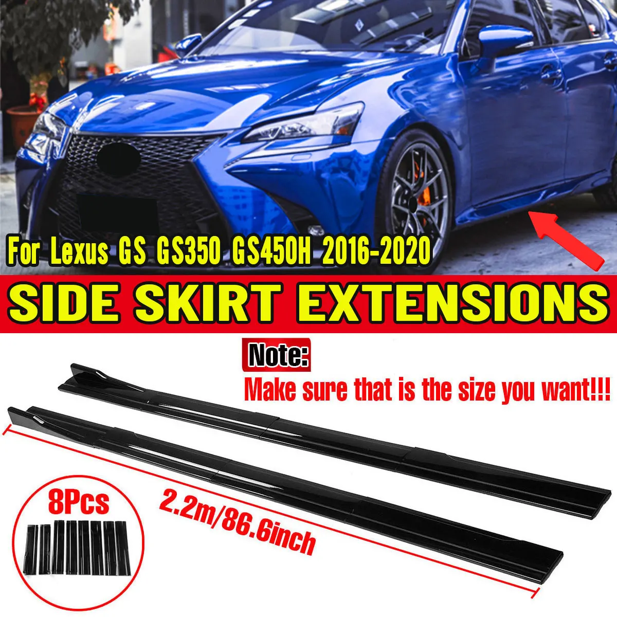 High Quality 2.2m Side Skirts Extension Rocker Splitters Bumper Diffuser Winglet Wings For Lexus GS GS350 GS450H 2016-2020