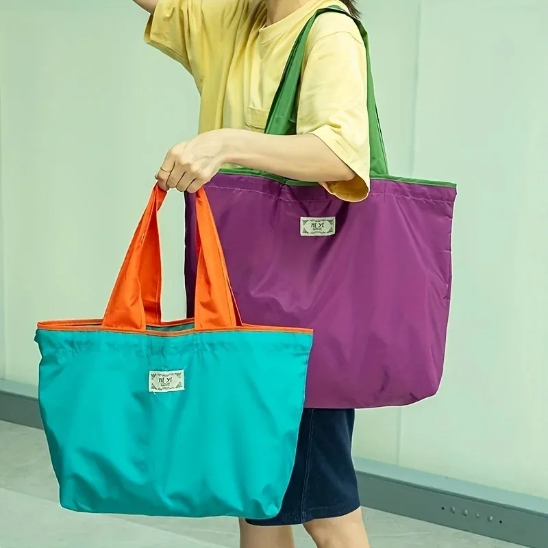 Reusable Shopping Bag, Large Capacity Foldable Drawstring Eco-friendly Storage Bag, Casual Shopping Shoulder Bag