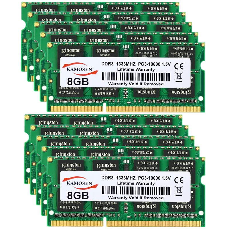 Оперативная память KAMOSEN DDR3, 10 шт., 8 ГБ, 1333 МГц, 1600 МГц, абсолютно новый, низкое напряжение 1,35 в, PC3-12800, память для ноутбука SODIMM 204-pin, без ECC