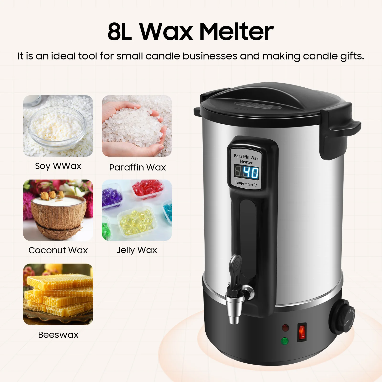 8L Wax Melter Kit for Candle Making, 1100W Large Wax Melting Pot with Spout, DIY Candles Melting Pot