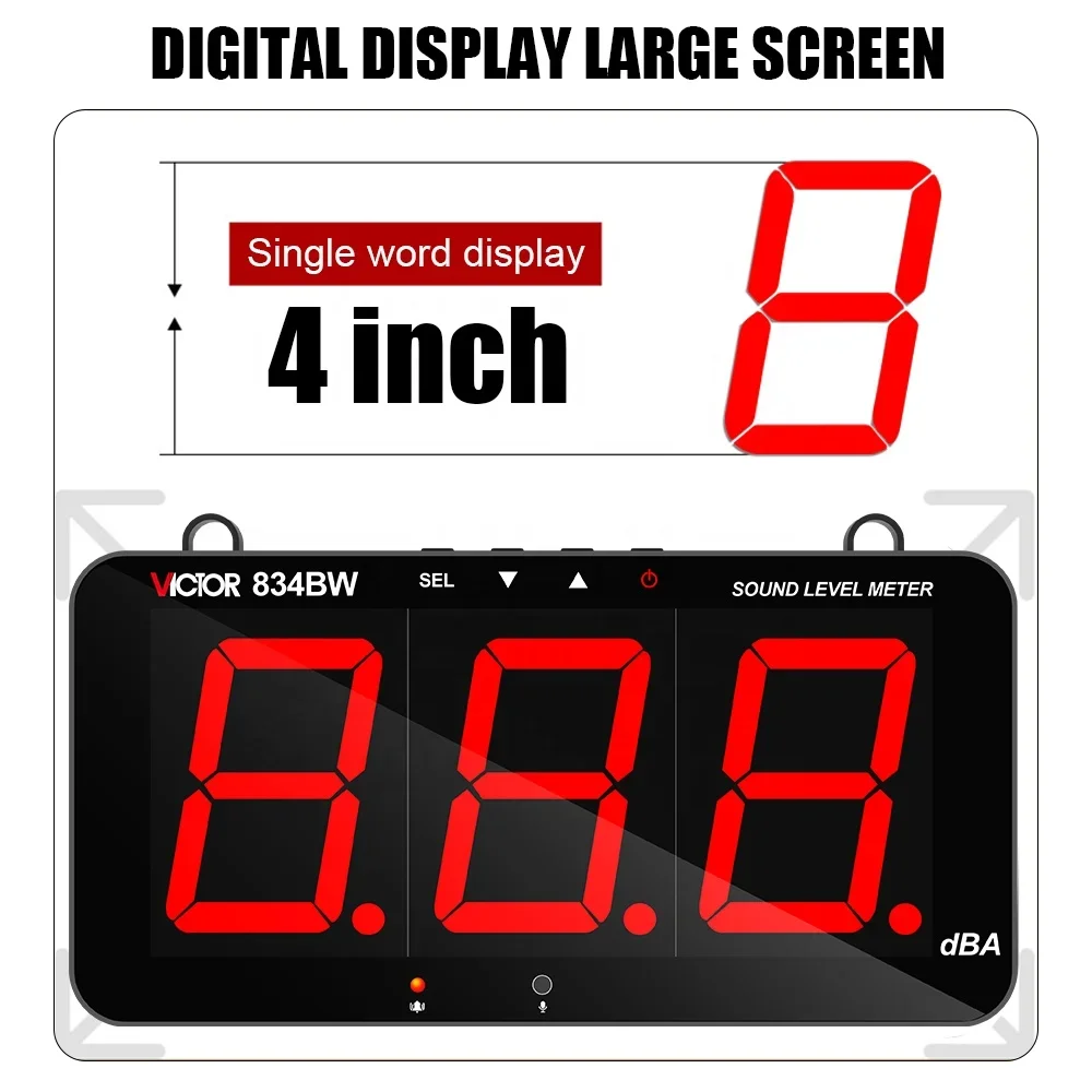 VICTOR 834BW Intelligent Digital Sound Level Meter 3 Bits Digital Wall Mounted Decibel Meter 30 dB - 130 dB Tester