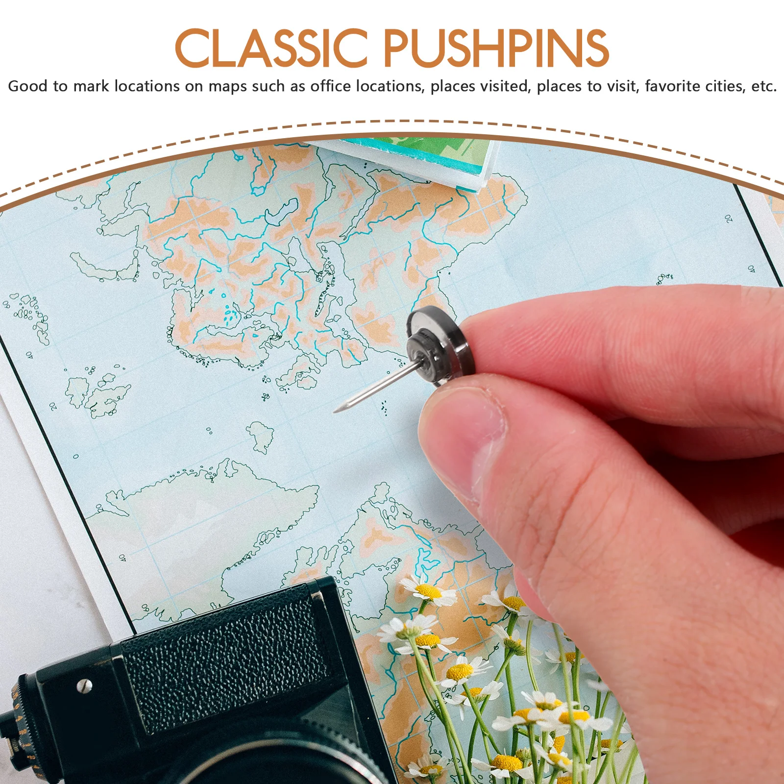 

Box Pushpins Round Drawing Pin Wear Resistant Message Board Tacks for Office Cork Board Map Marking Thumb Tacks