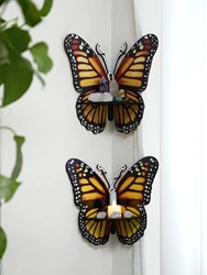 Butterfly Wood Shelf Crystal Stone Display Stand Painted Corner Shelf Floating Shelves Room Decors Aesthetic for Spring Ornament