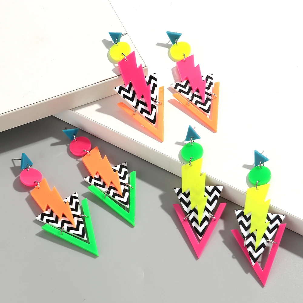 الاتجاه الاكريليك شريط ملون هندسي البرق انخفاض الأقراط موضة غير النظامية متعدد الطبقات استرخى القرط مجوهرات نسائية