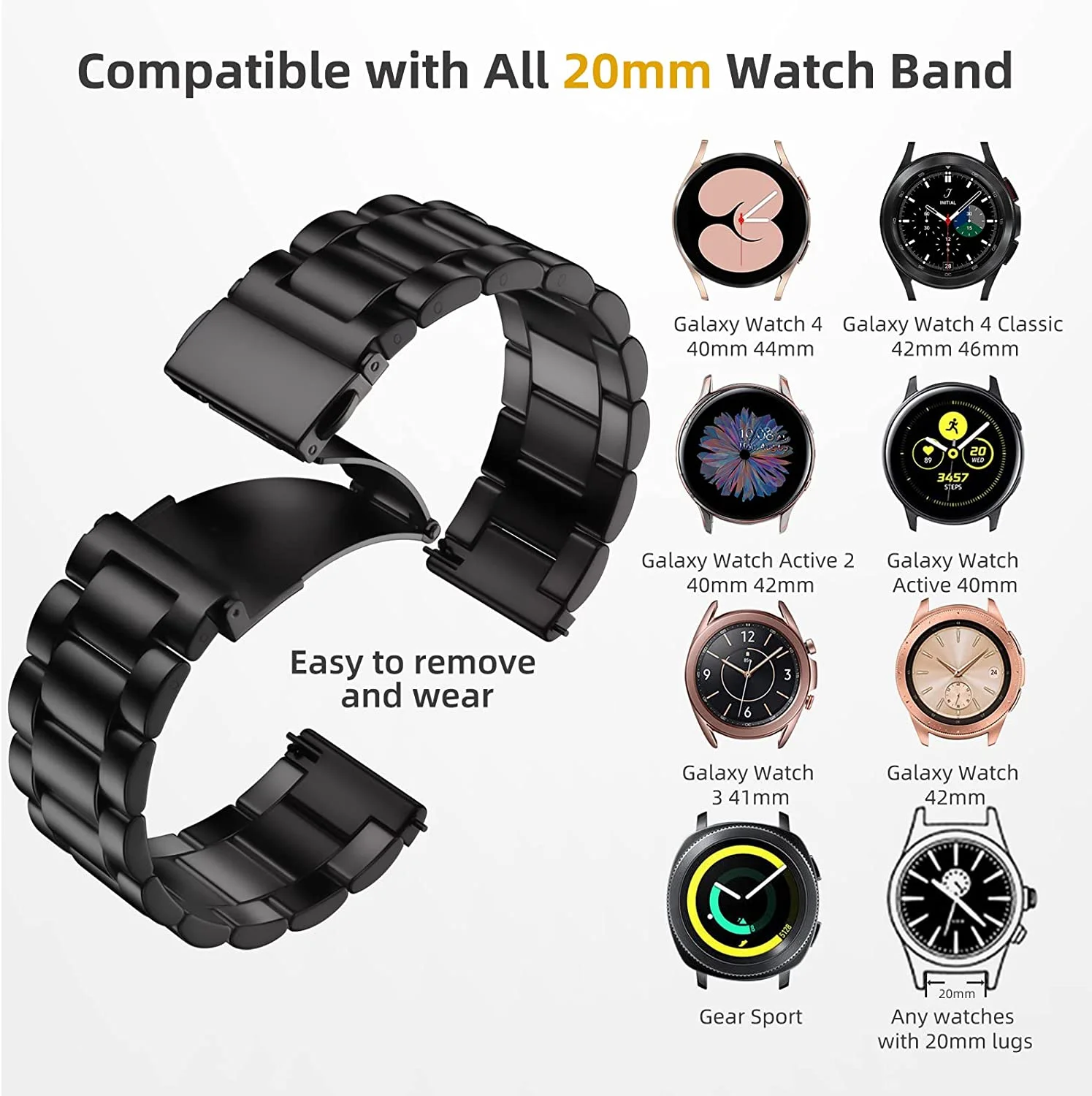 Correa de Metal para Samsung Galaxy Watch 6 5 4 Classic, pulsera de 20mm, 22mm, 47mm, 46mm, 43mm, 44mm, 40mm, 5 Pro, Huawei Watch 4, 3, GT3Band