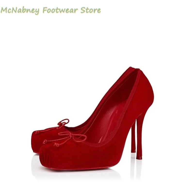 

With aBow Burgundy High Heels Square-Toe Stilettos Women's Wedding Shoes Handmade Velvet Luxury Women's Shoes Spring And Autumn
