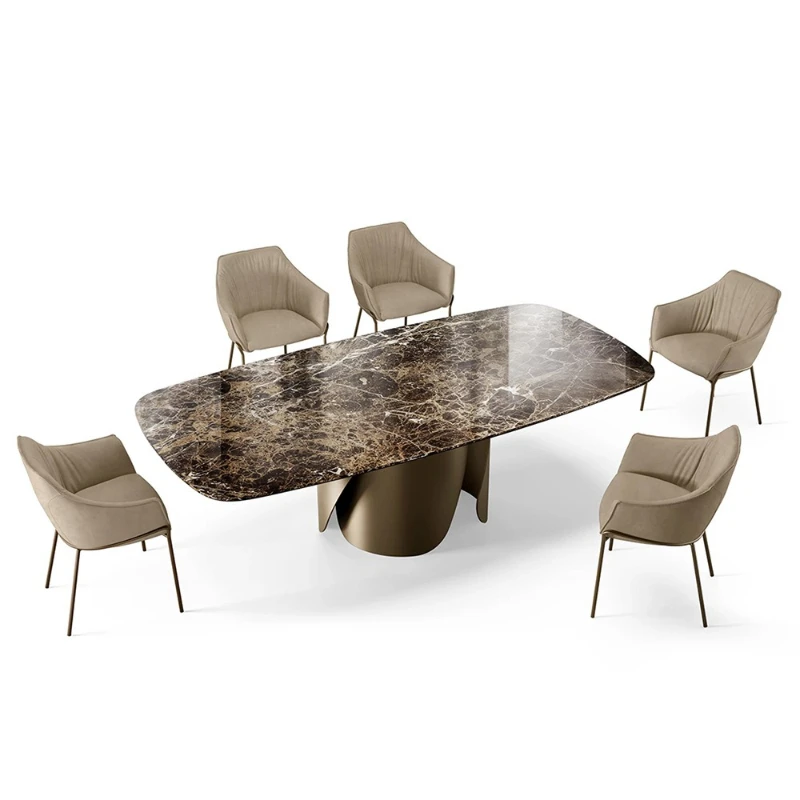 

Slate dining table retractable home high-end dining room dining table set for 8 people