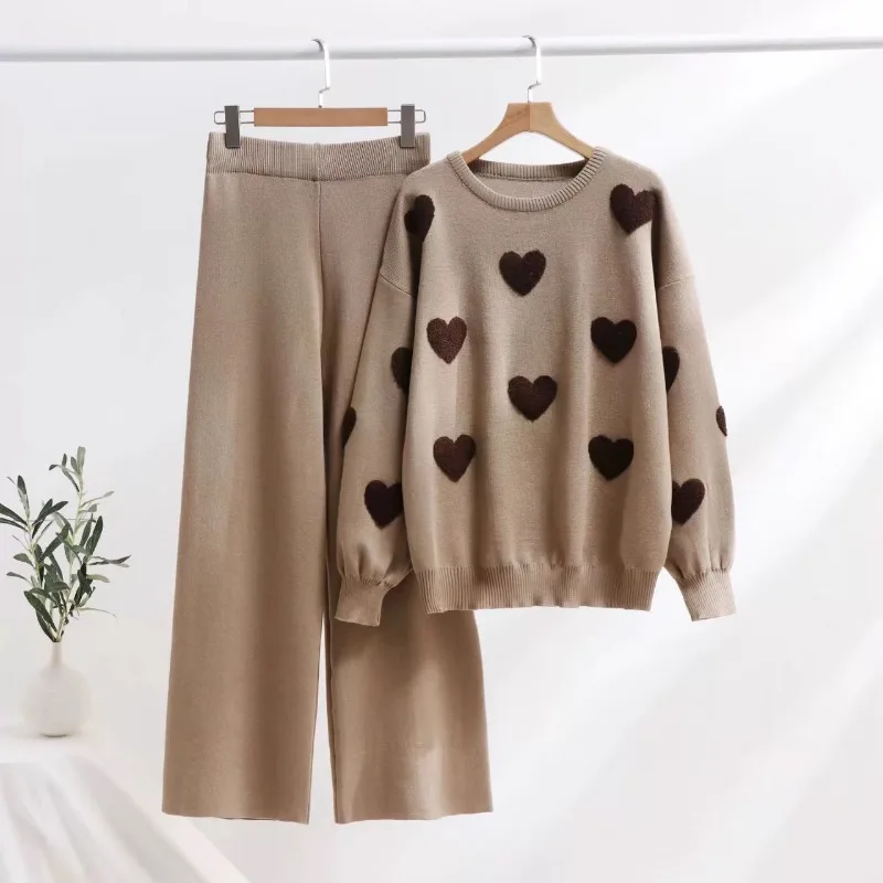 Casual Knitted Sweater Trousers Women's Suit Loose Pullover Sweater High Waist Pants Suit Plus Size Woman Clothes Outfits