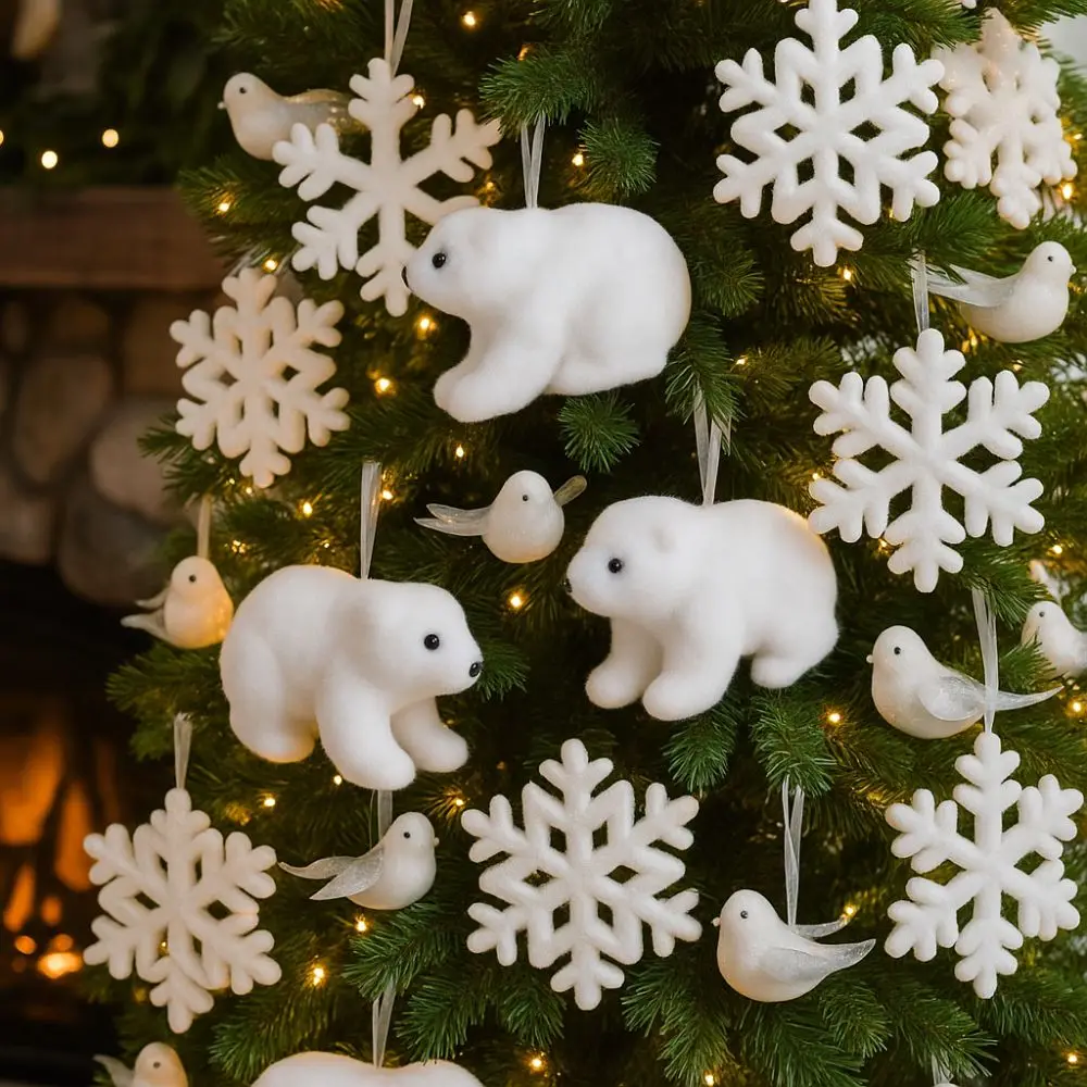 الأبيض شجرة عيد الميلاد قلادة الدب القطبي الطيور السنجاب عيد الميلاد الدب الحلي يتدفقون أفخم الحيوان ندفة الثلج قلادة معلقة #5