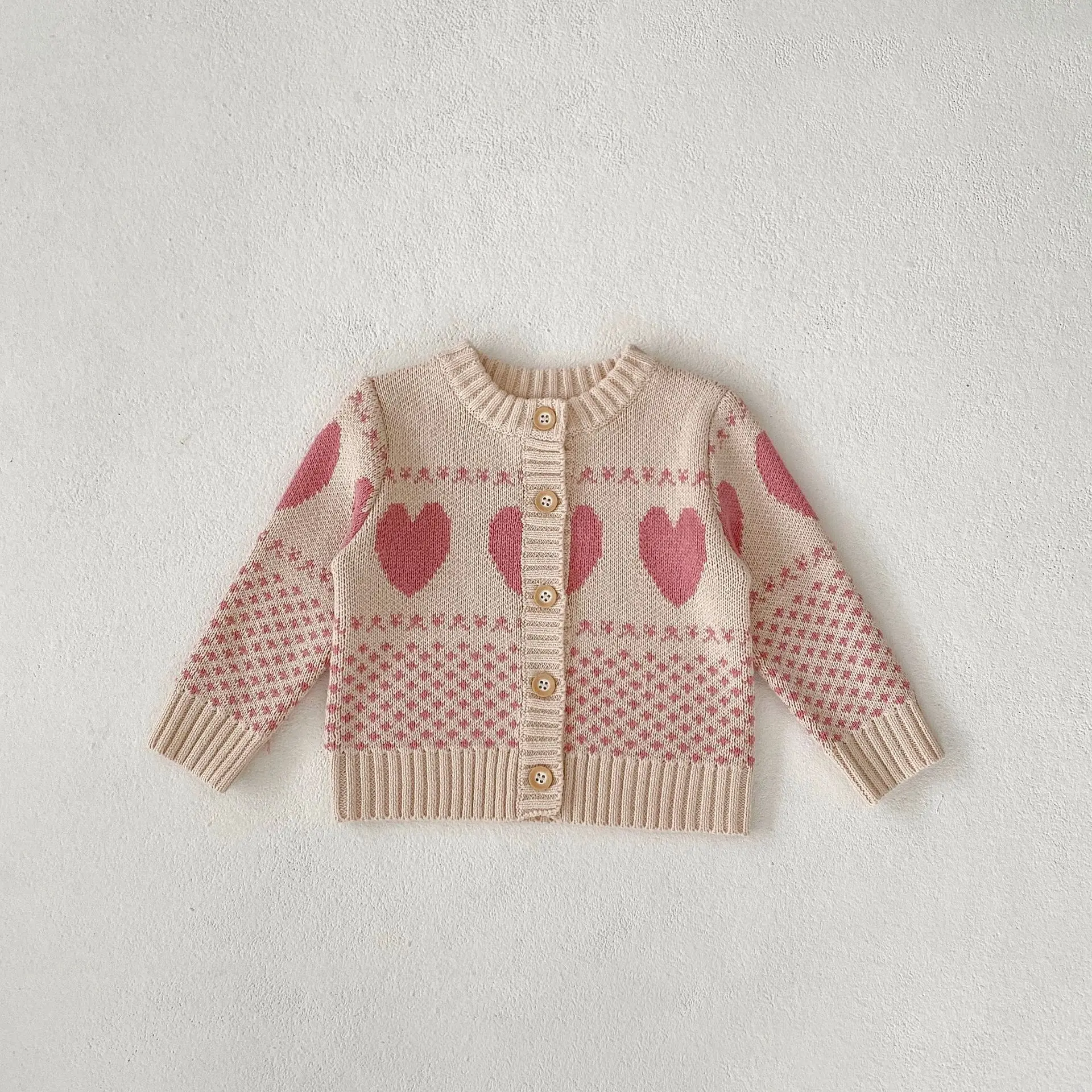 New 2024 Autumn Baby Clothes 0-3Y Girls Cute Heart Jacquard Sweater Knitted Cardigan Coat Toddler Outwear Optional Bodysuit