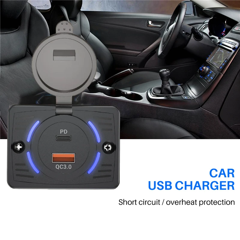 

KEBIDUMEI 12V/24V Car Charger USB Type-C Fast Charging Socket Waterproof Power Adapter PD QC3.0 Outlet Panel Car Accessories