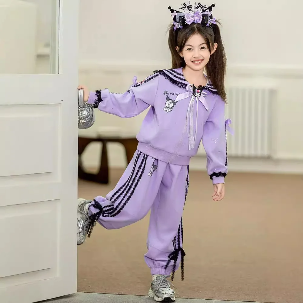 

Sanrio My Melody Girls Coat Pants Set Spring Autumn Cartoon Cardigan Hoodie Kawaii Leisure Sports Suit Child Tops Trousers