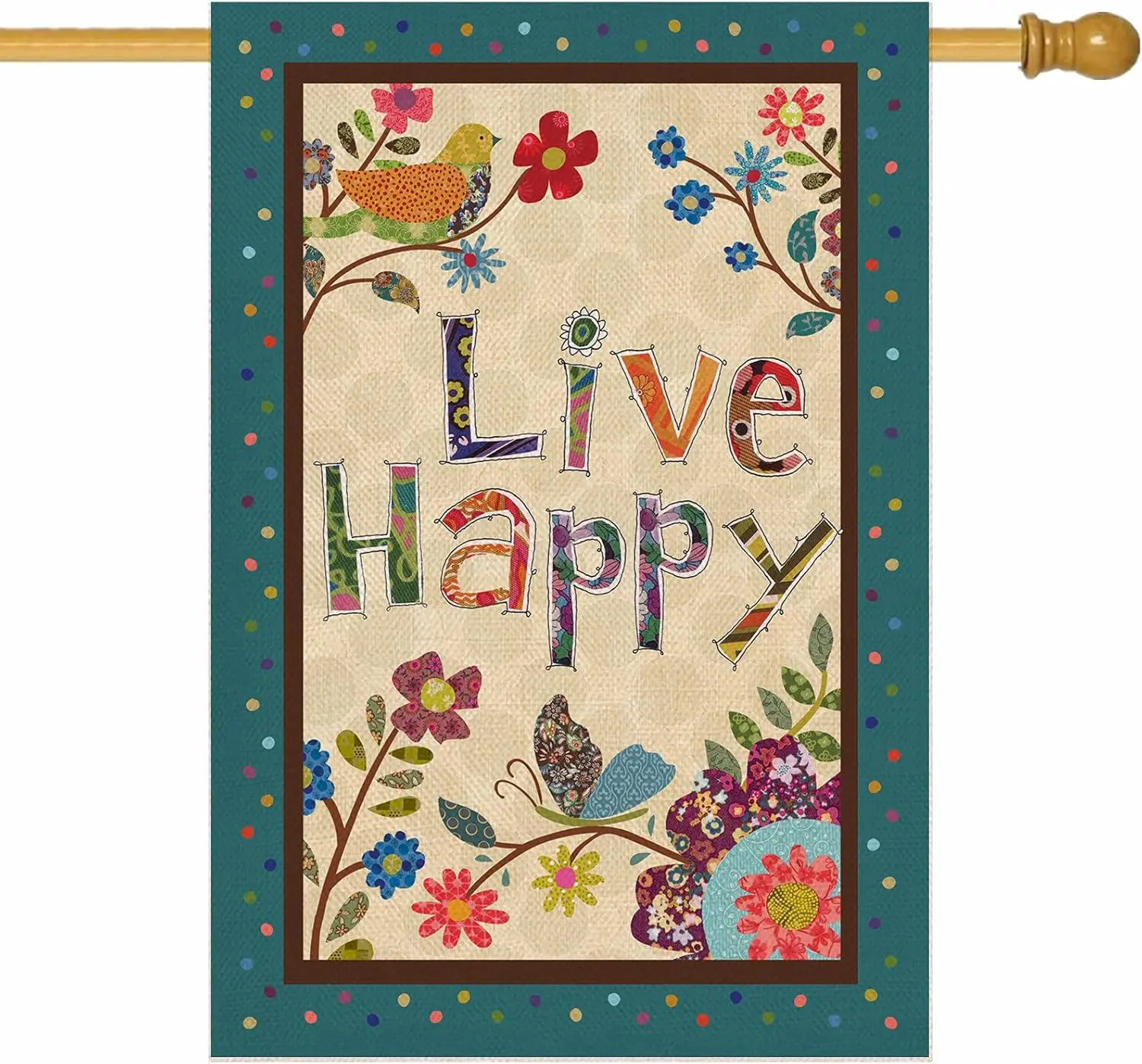 Hzppyz Live Happy Decorative Large House Flag Flower Bird, Spring Summer Inspirational Quote Garden Yard Outdoor Butterfly D SSL