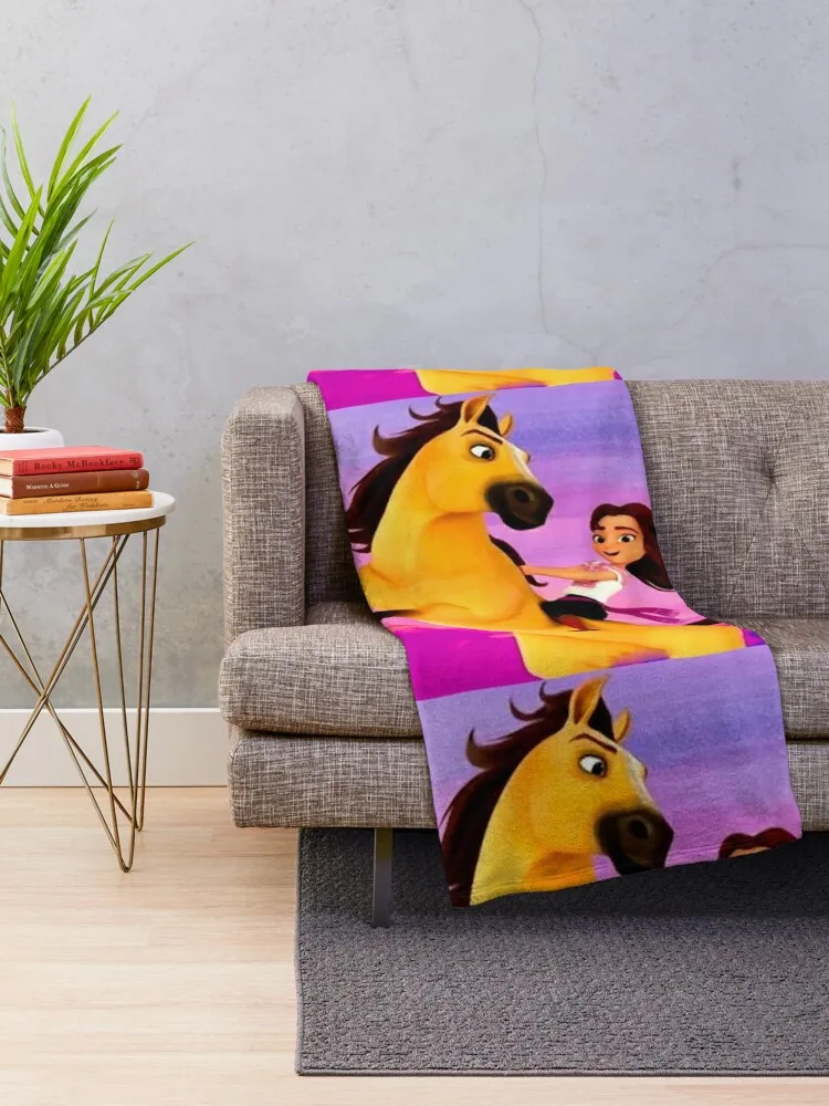 Lucky Prescott, Spirit, cartoon, 2021, the indomitable, steed, Stallion of the Cimarron Throw Blanket Luxury St Blankets