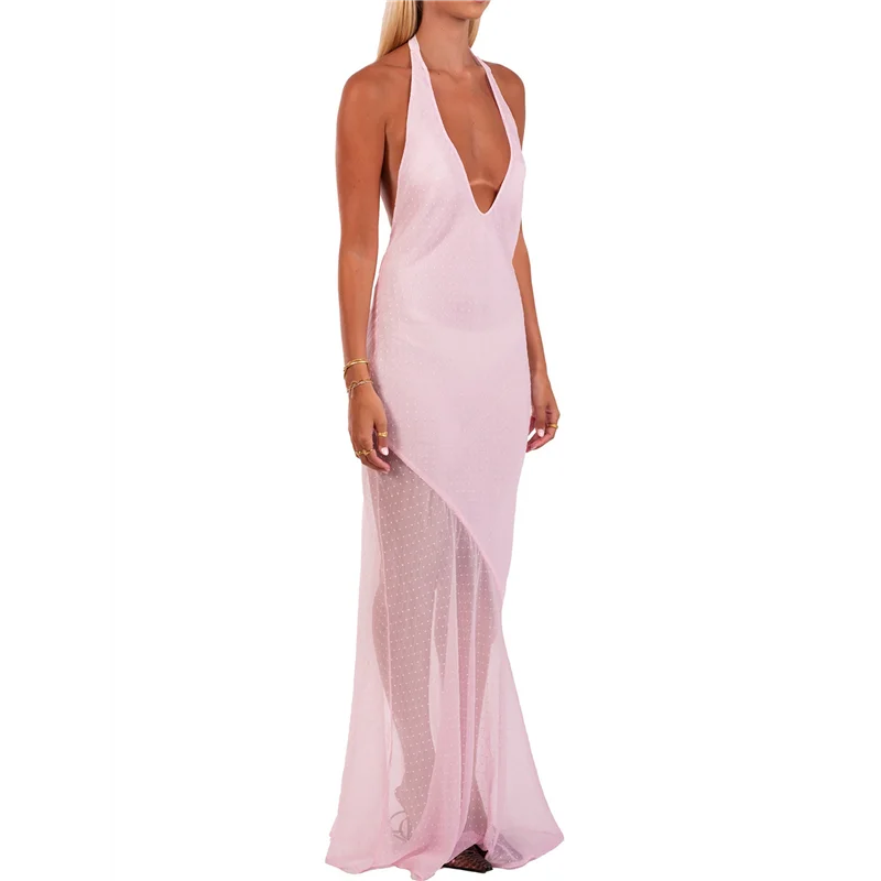 فستان ماكسي بكتف واحد للنساء أنيق مكشكش على شكل حرف O بدون أكمام ثوب مسائي طويل فستان كوكتيل-A55G