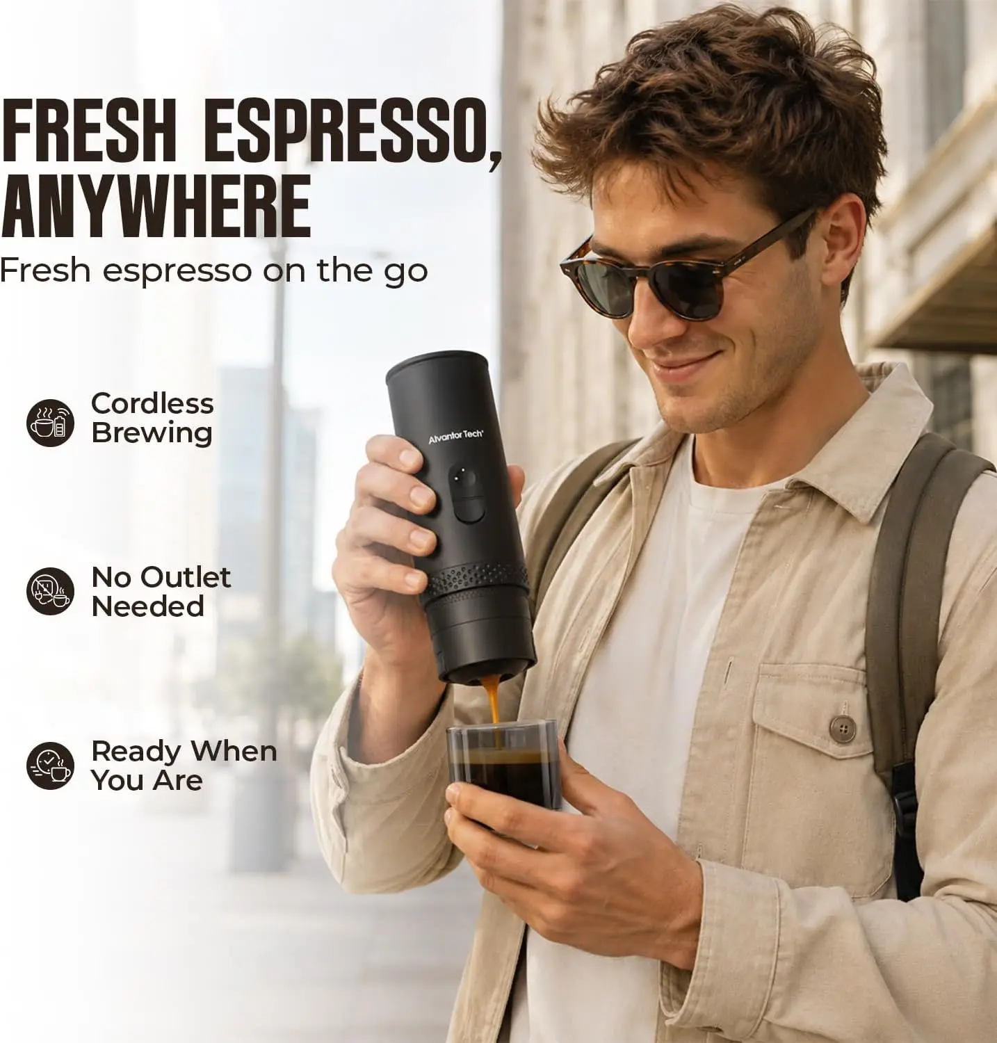 Portable Electric Espresso Machine, Mini Self-Heating Travel Coffee Maker for Ground Coffee & NS Capsules, Ideal for Camping, RV