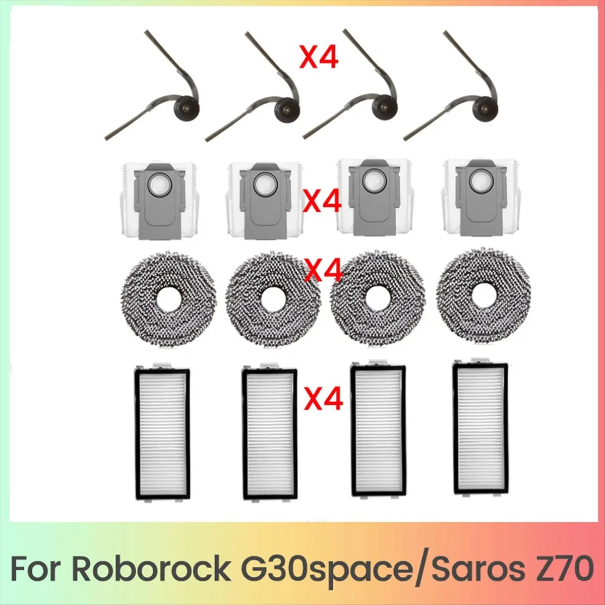 (A25M) 16Pcs for Roborock Saros Z70 / G30 Space Sweeper Accessories Side Brush Filter Mop Pad Dust Bag Vacuum Cleaner Parts