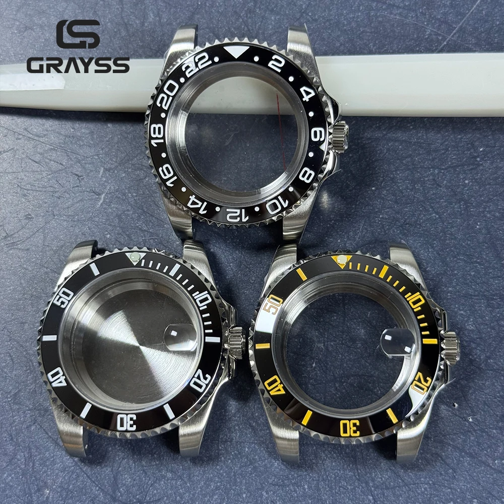 Schwarzer Lünettenrahmen 40mm Taucheruhr Wasserdicht für SUB NH34 NH35 NH36 Uhrwerk Saphirglas Uhrengehäuse Mod Glasboden 20atm Stahlarmband – Detail 2