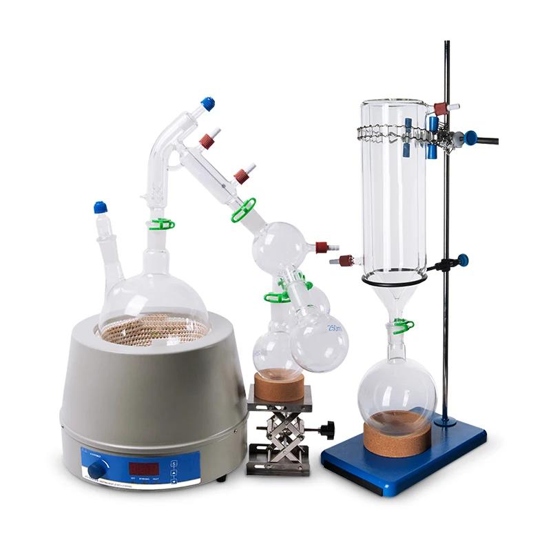 Lab Equipment Short Path Distillation Kit Glass Apparatus With Magnetic Stirring And Heating Mantle And Cold Trap 2/5L