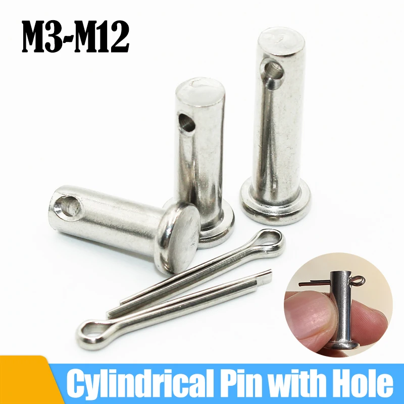 Flat Head Clevis Pins with Hole M3 M4 M5 M6 M8 M10 M12 304 Stainless Steel Axis Pin Cylindrical Location Positioning Dowel Pin