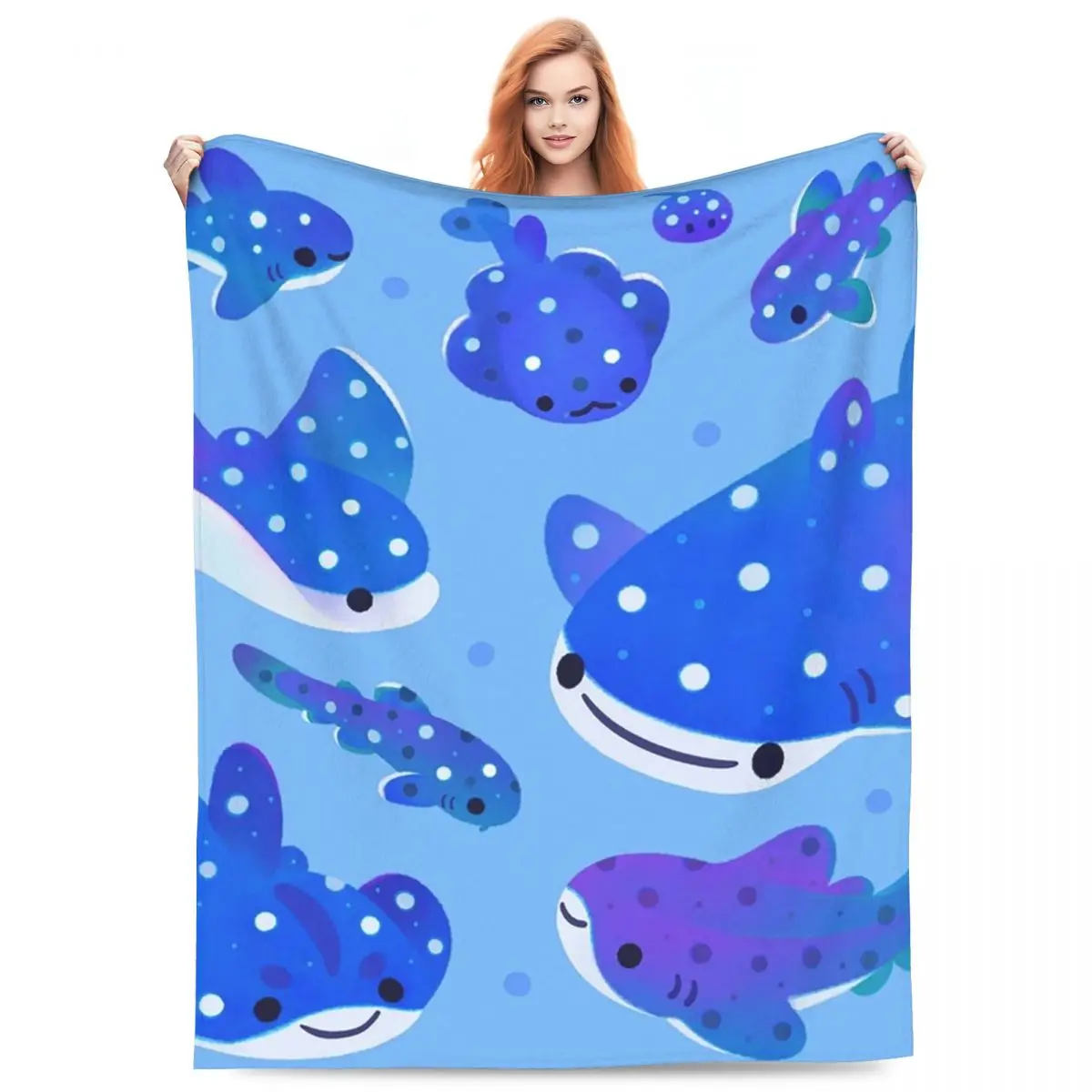 Polka Dot Shark Blanket Flannel Sofa Throw Blanket Multi-function for Home Bedroom Outdoor Throws Bedspread Quilt