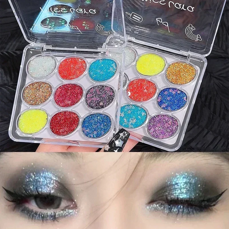 Glitter Sequin Eyeshadow Palette Shiny Pearlescent Blue Pink Eye Shadow Highlighter Makeup Long Lasting Women Beauty Cosmetic