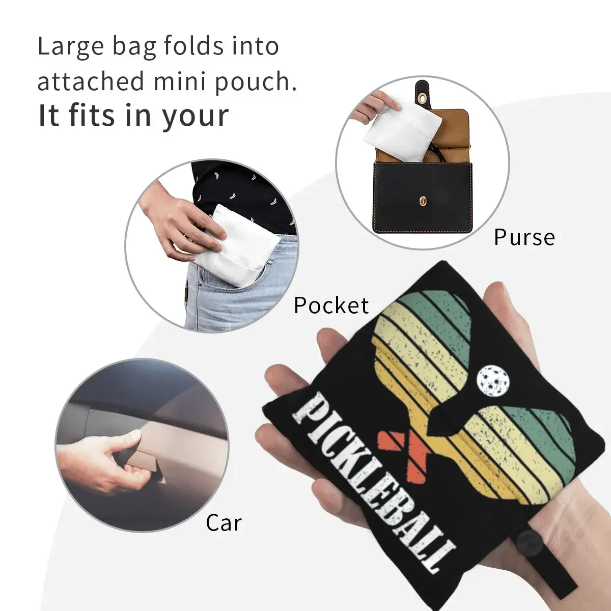 ピックルボールヴィンテージユーズド加工レトロプレーヤーポータブルトートショッピングバッグ再利用可能なショッパーバッグ食料品ハンドバッグショルダーバッグ