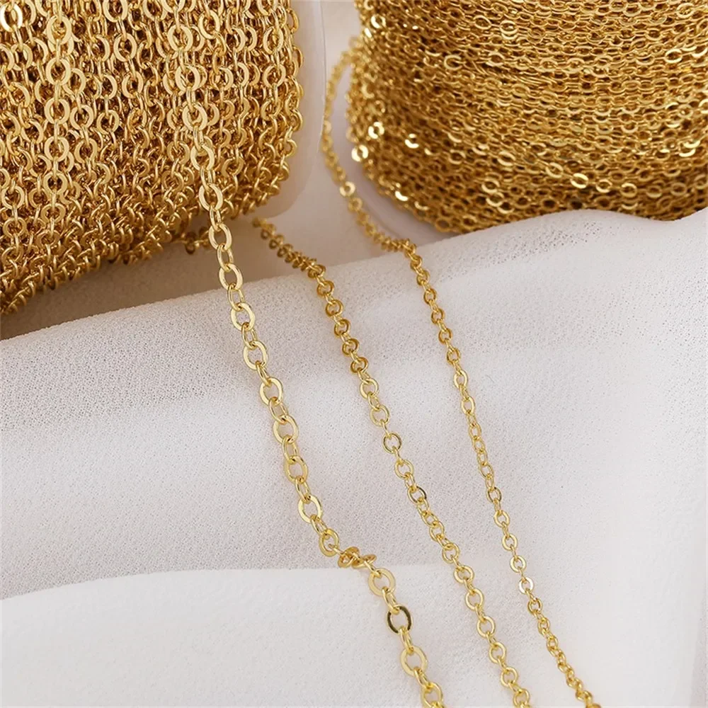 سلسلة تمديد سلسلة على شكل حرف O مسطحة باللون الذهبي عيار 14 قيراط، سوار يدوي الصنع، قلادة، مجوهرات، إكسسوارات المواد L012